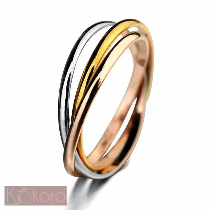 тройное кольцо белое золото