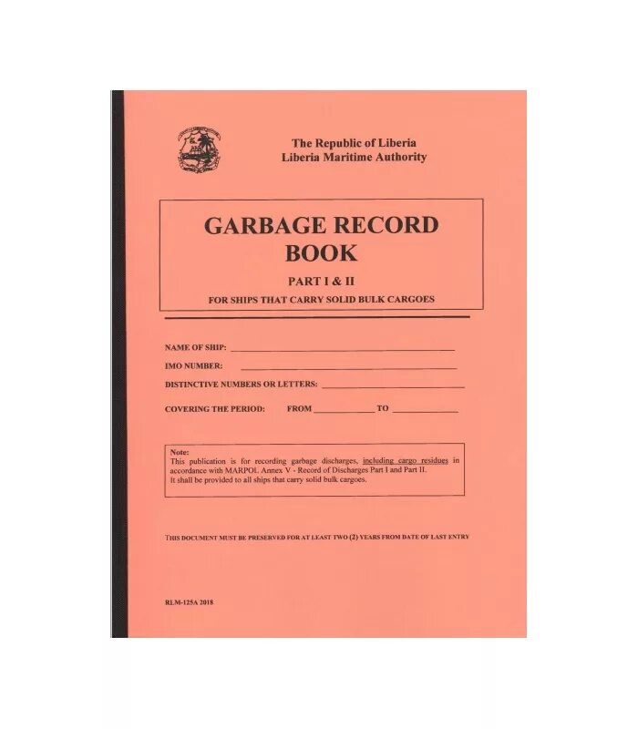 Record book. You see my record book. Garbage record book. Engine log book. Example record garbage log book.