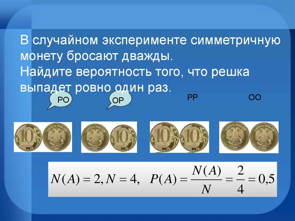 Монету бросают два раза. Симметричная монета. В случайном эксперименте бросают симметричную монету дважды Найдите. Симметричную монету бросают.