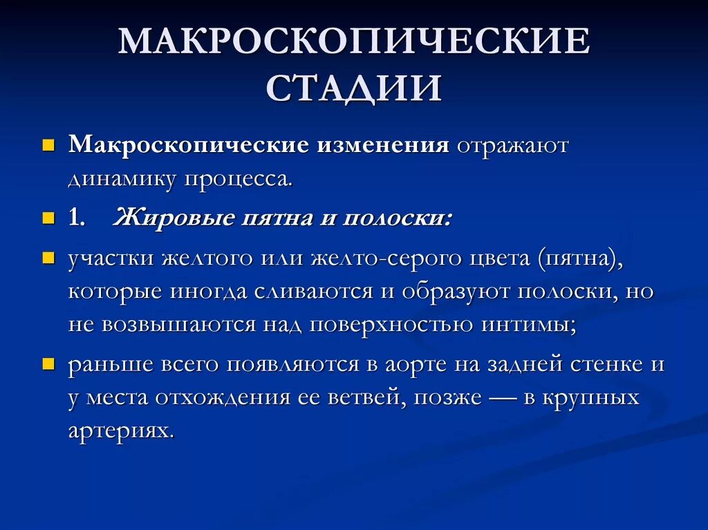 Макроскопическая характеристика атеросклероза. Макроскопические стадии атеросклероза. Микроскопические стадии атеросклероза. Макроскопические и микроскопические стадии атеросклероза.