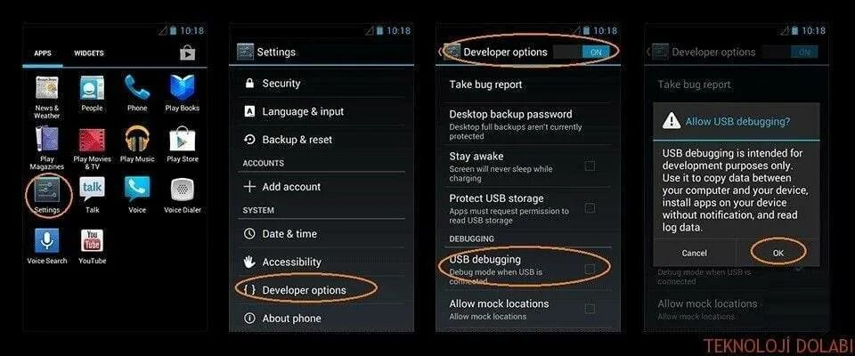 Settings developer options