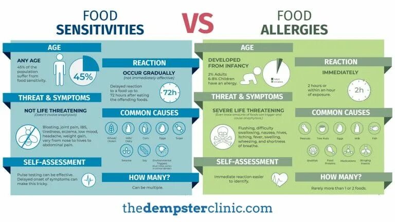 Types of food Allergy. Food Allergens. Types of food intolerance. Food sensitivities.