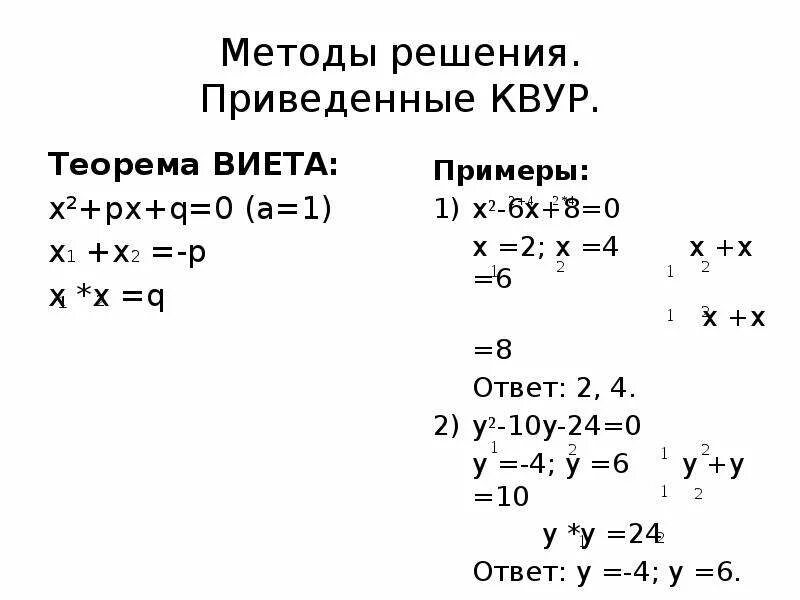 Решение квадратных уравнений методом Виета. Алгоритм решения квадратного уравнения теорема Виета. Алгоритм решения квадратного уравнения по теореме Виета. Решение квадратных уравнений теорема Виета. Квадратные уравнения теорема как решать уравнения