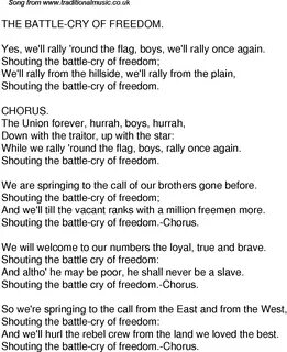 Old Time Song Lyrics for 59 The Battle Cry Of Freedom.