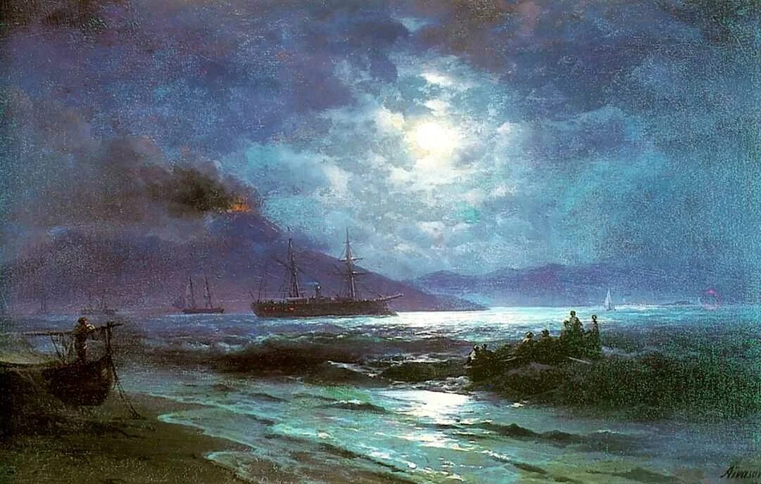 Картина айвазовского история. Неаполитанский залив в лунную ночь Айвазовский. Неаполитанский залив Айвазовский 1878.