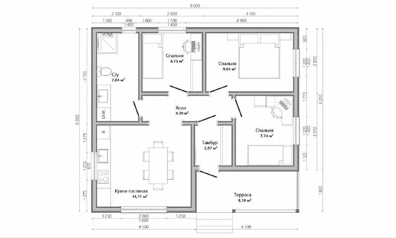 Проект дома из СИП-панелей П-90, 206 кв м, 7,84x13,12 метров