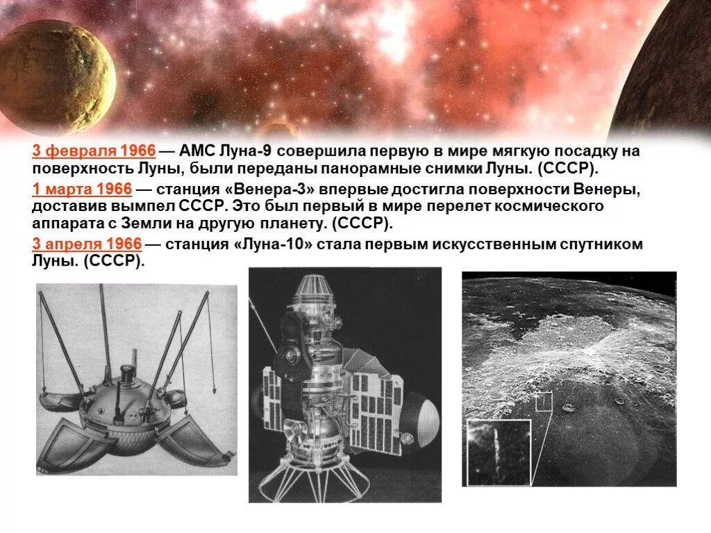 Какой аппарат совершил мягкую посадку на луну. Луна-9 автоматическая межпланетная станция. Исследование космоса в СССР. Факты об исследовании космоса в СССР.