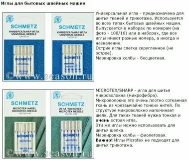 Маркировка игл для швейных машин таблица