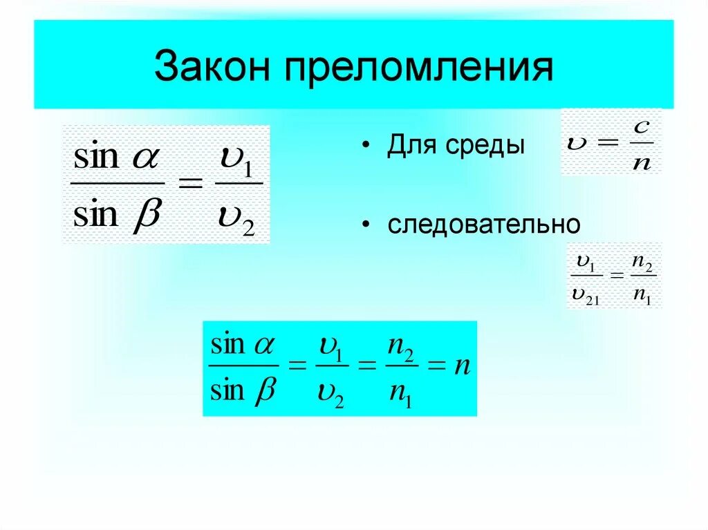 Формулировка закона преломления. Формула преломления света. Закон преломления света формула. Закон преломления формула физика. Преломление формула физика.