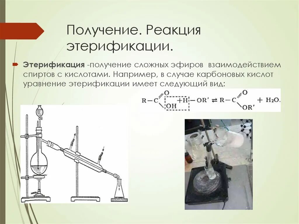 Выберите реакцию этерификации. Реакция этерификации. получение сложных эфиров.