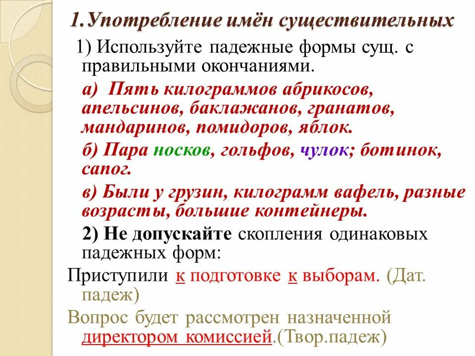 Использование в речи имен. Употребление имен существительных. Употребление форм имен существительных. Употребление форм имен существительных в речи. Нормы употребления имен существительных.