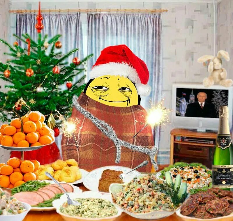 Прикольный новогодний стол. Новогодние мемы. До нового года осталось мем. Кот и елка мем. Новый год мем.