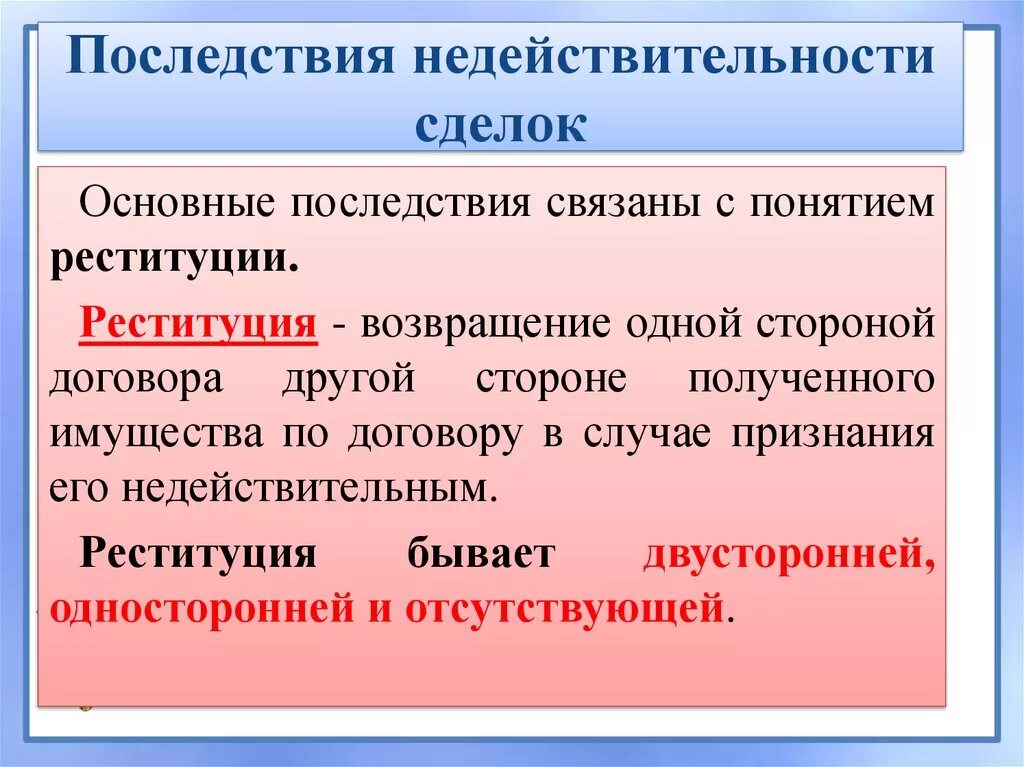 Реституция последствия