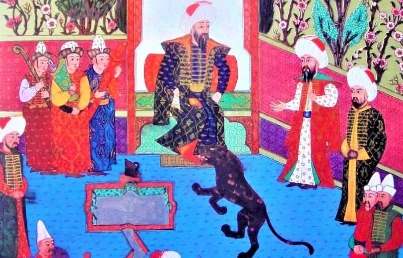 Халиф султанов. Правитель арабского государства. Осман Гази на троне. Иллюстрация падишаха.