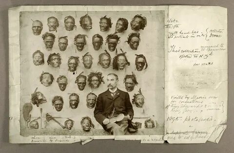 File:Horatio Robley, seated with his collection of severed heads Wellcome L00329