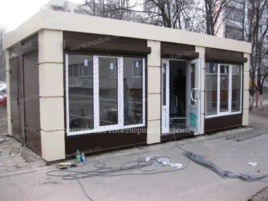Фасад торгового павильона. Модульныйпавильон "купава". Одноэтажное торговое здание. Капитальный павильон. Быстровозводимые павильоны.