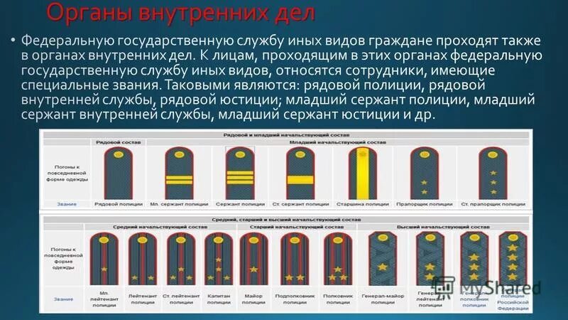 Звания в органах внутренних дел. Звания Федеральной службы безопасности. Сроки в званиях внутренней службы