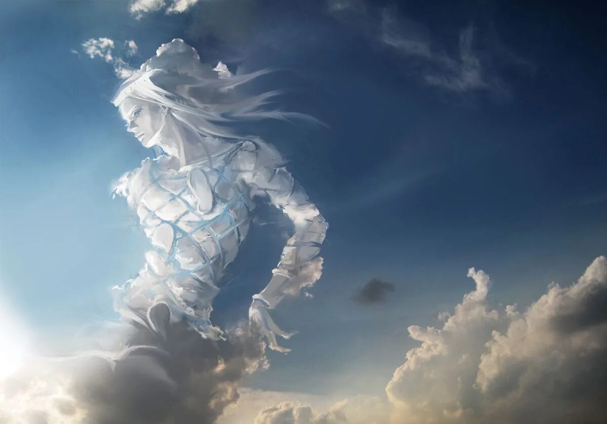 Сквозь все ветра. Вармава богиня ветра. Небесная богиня. Облака фэнтези. Небо фэнтези.