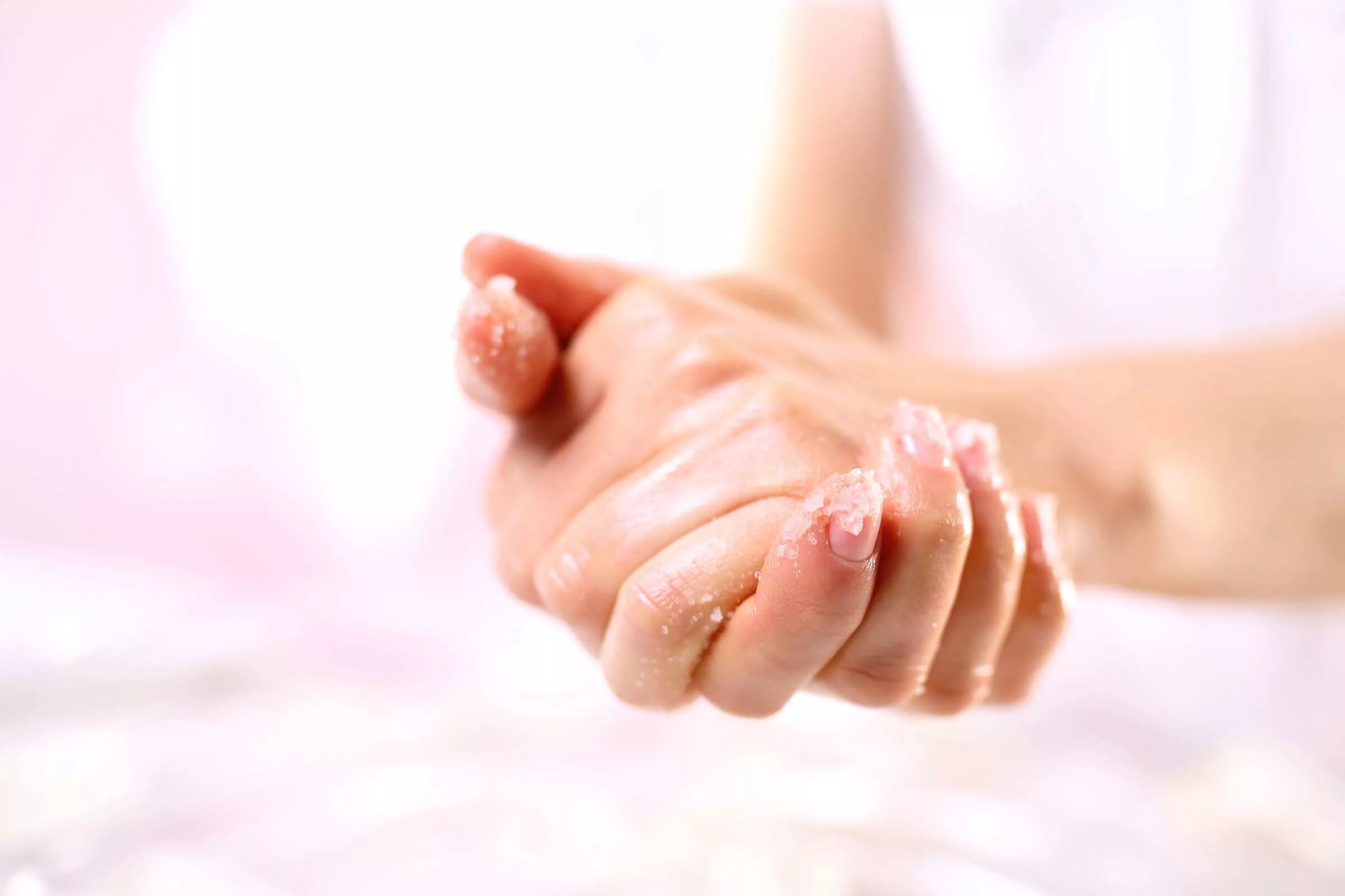 Bubble massage. Hands in a Scrub. Wet hands.