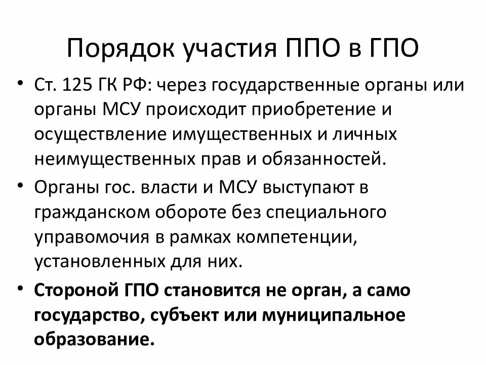 Ст 125 ГК РФ. Участие ППО В гражданских правоотношениях. Субъекты ГПО. ГК РФ статья 125.