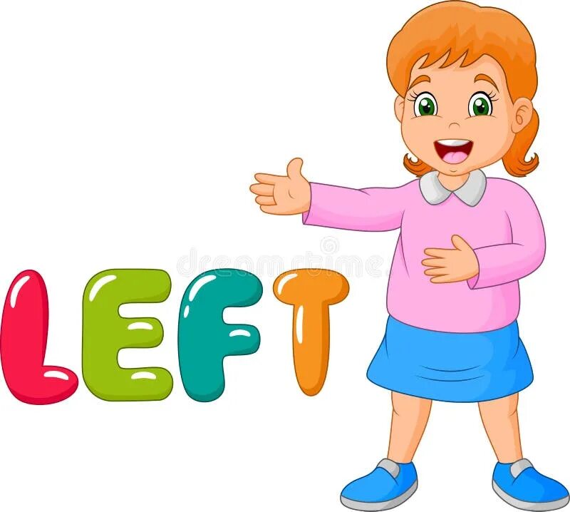 Is on the left. Девочка указывает рисунок. on the left. a little to the left. word cartoon.
