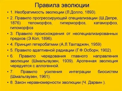 Эмпирическим правилом эволюции групп организмов является