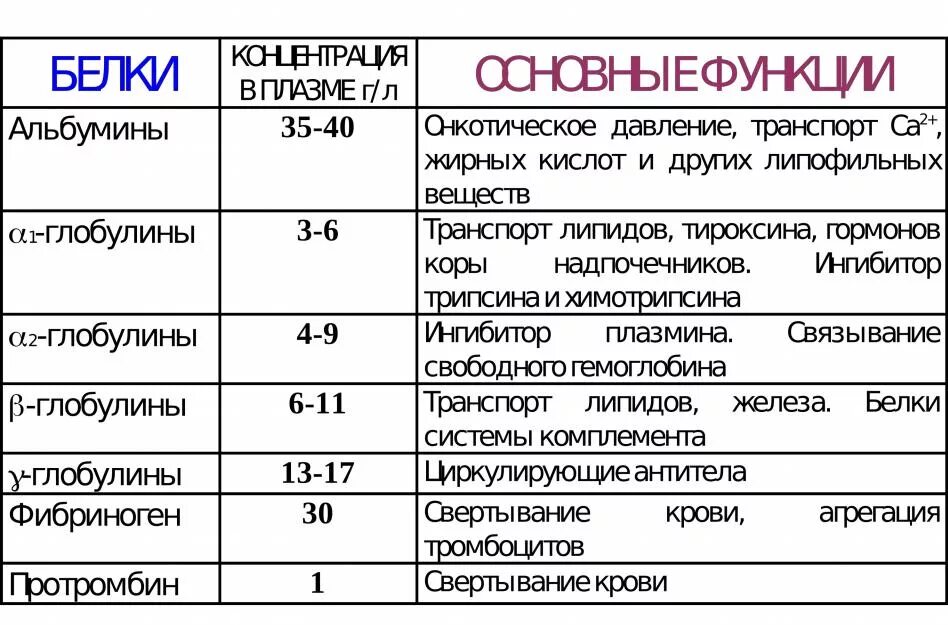 Альбумины глобулины фибриноген функции. Важнейшие белки плазмы крови и их функции таблица. Функции белков плазмы крови фибриноген. Содержание и функции белков плазмы крови таблица.