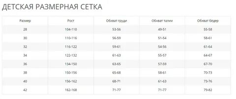 Клевер размерная сетка