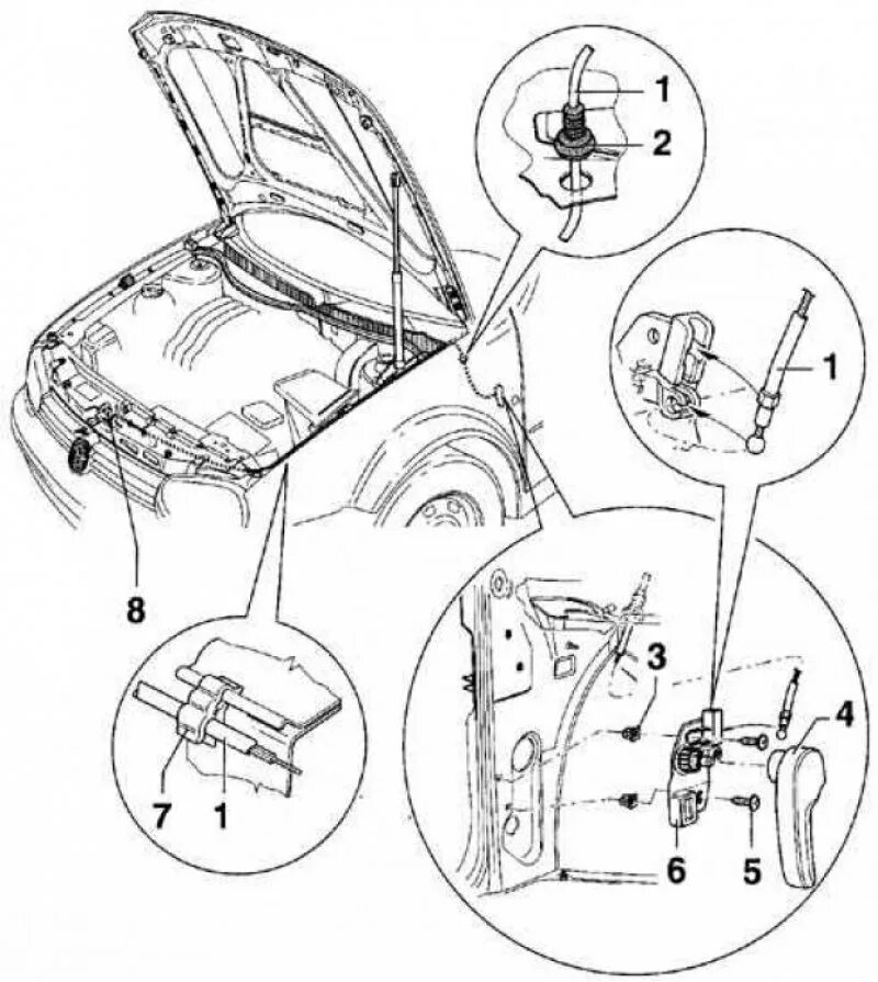 Открыть капот гольф. Трос открывания капота гольф 4. Механизм открывания капота гольф 6. Замок капота Golf 4 трос. Капот Golf Plus замок схема.