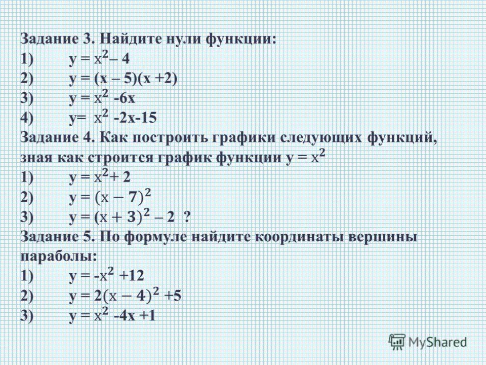 Задания на графики функций 8 класс