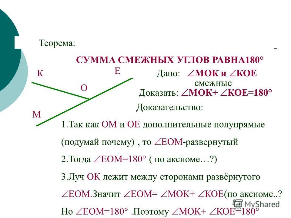 Сумма соседних углов равна. Теорема о сумме смежных углов 7 класс. Теорема сумма смежных углов равна 180 градусов доказательство. Теорема о смежных углах. Теорема о смежных углах с доказательством.