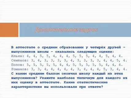 Статистические характеристики самостоятельная 7 класс