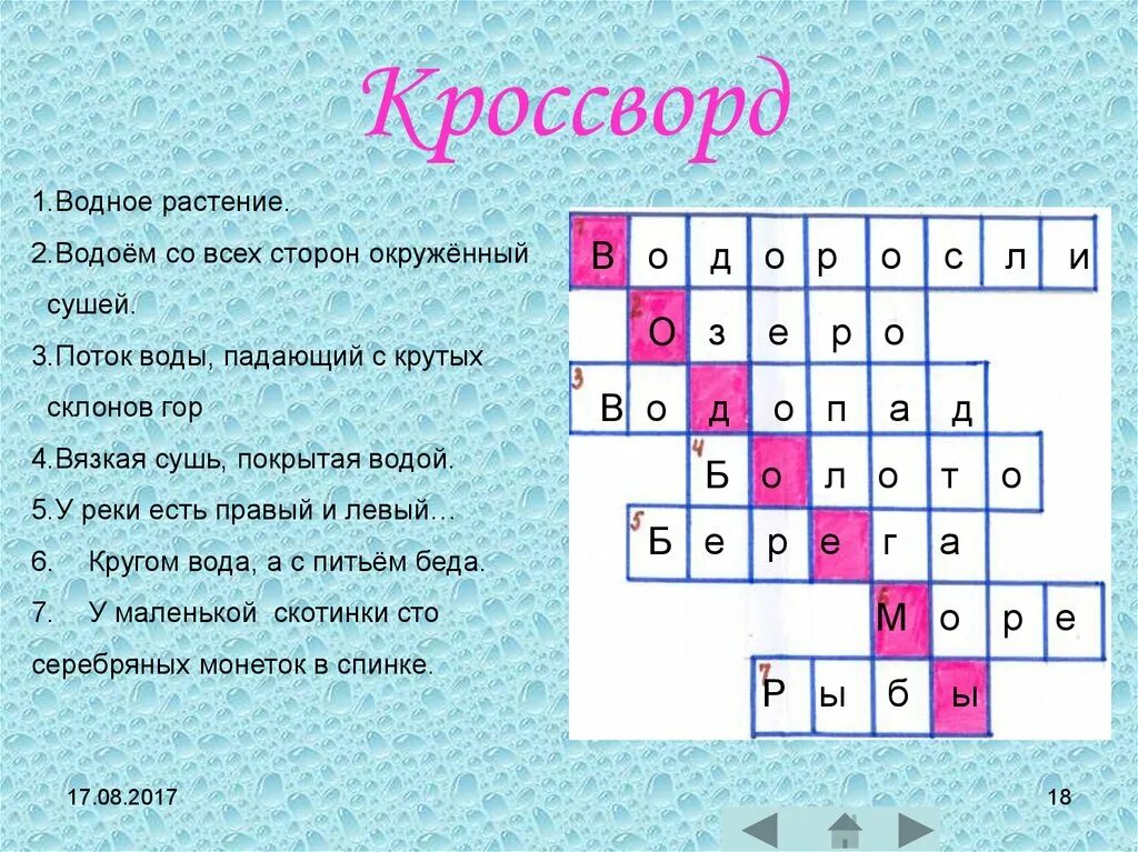 Ход действий 7 букв. Кроссворд на тему вода. Кроссворд на тему водоемы. Кроссворд по окружающему миру 3 класс. Кроссворд про воду.