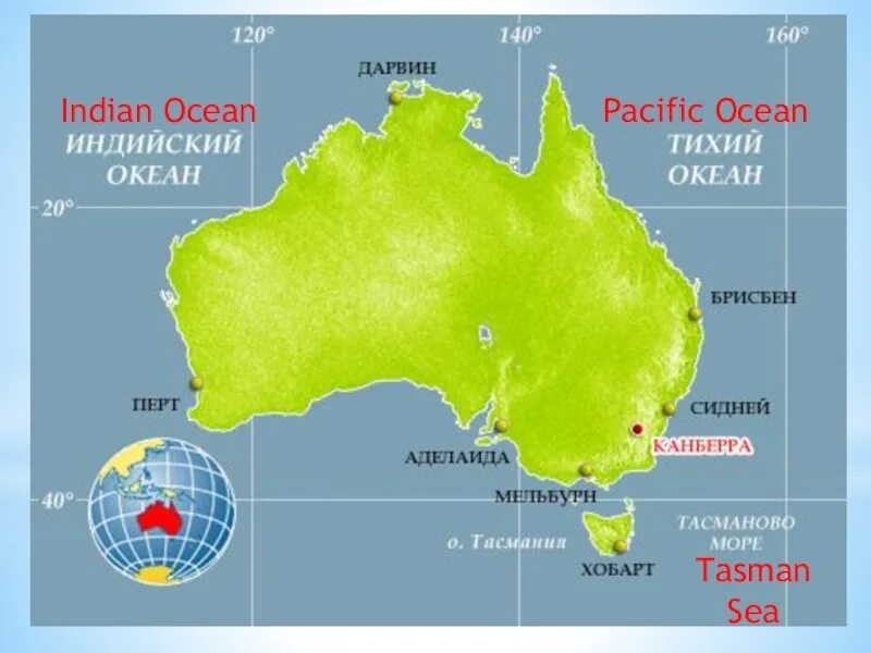 Между какими океанами расположен австралия