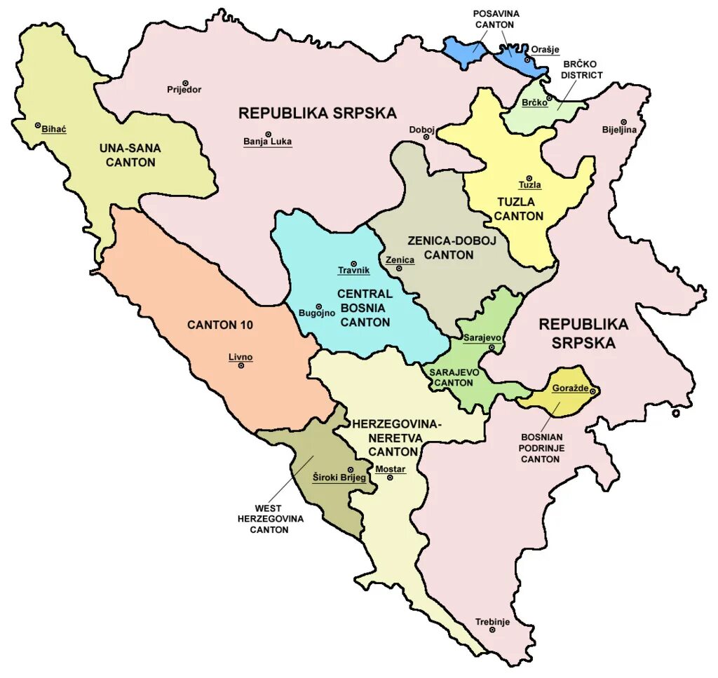 Кантоны Федерации Боснии и Герцеговины. Территориальное деление Боснии и Герцеговины. Карта Боснии и Герцеговины и Республика Сербская. Сербия и Республика Сербская в Боснии и Герцеговине карта. Республика сербская столица