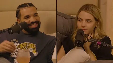 Drake and Bobbi Althoff side-by-side in bed with interview mics.