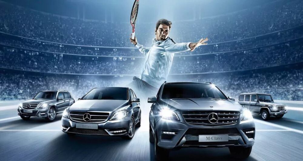 Mercedes Benz Federer. Рекламная кампания Мерседес. Рекламный баннер Mercedes. Реклама mercedes