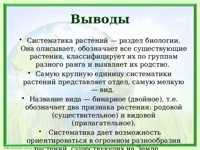 Основные таксоны систематики растений. История развития систематики, описание ви