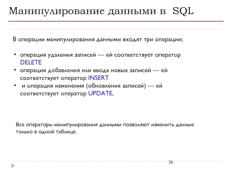 Изменение данных в sql. Операторы манипулирования данными в sql. команды манипулирования данными в sql. операции sql. манипулирование данными в sql.