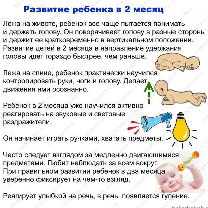 Развитие ребенка в месяц жизни. Ребёнок 2 месяца развитие девочка что должна уметь. Что должен уметь 2 месячный грудничок. Ребёнок в 2 месяца что должен уметь делать. Что должен уметь ребенок в 2 мес.