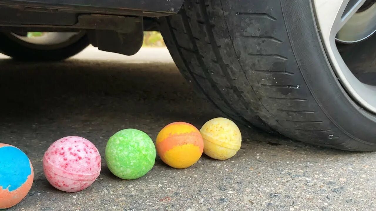 Car crushing. Crushing crunchy &amp; soft things by car! - experiment: bath bombs vs car. crushing crunchy &amp; soft things by car. crushing crunchy experiment. crushing crunchy &amp; soft things by car! experiment car.