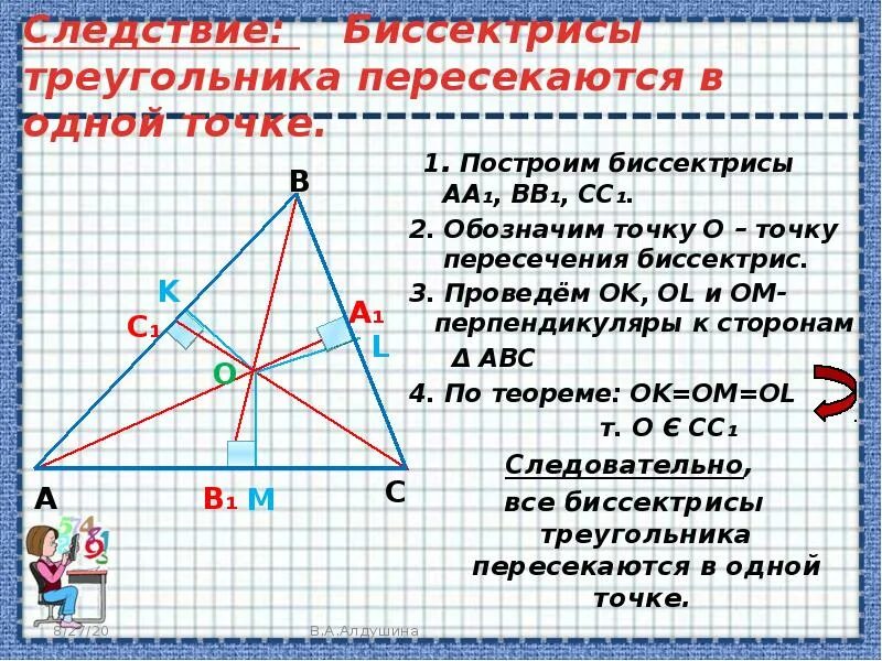 Класс найти длину биссектрисы треугольника. Как найти биссектрису. Свойства трех биссектрис треугольника. Следствие биссектрисы. Как найти биссектрису треугольника.