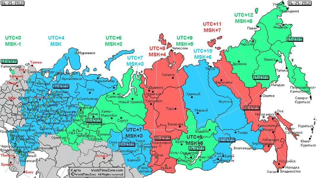 Часовые пояса России. Карта часовых зон России. Карта часовых поясов РФ. Разница часовых поясов в России.