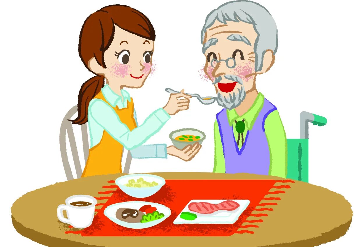 Питание три возраста. Правильное питание для пожилых. Пожилые люди едят здоровую пищу. Пожилые люди мультяшные. Еда для больного мультяшное.