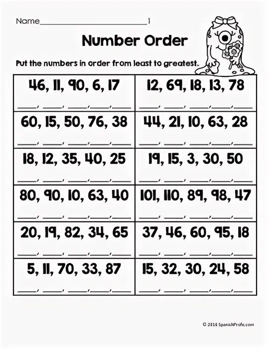 Put the numbers in order. Worksheet put in order numbers.