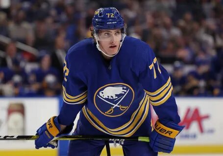 Right wing Tage Thompson (72) waits for a faceoff at KeyBank Center. 