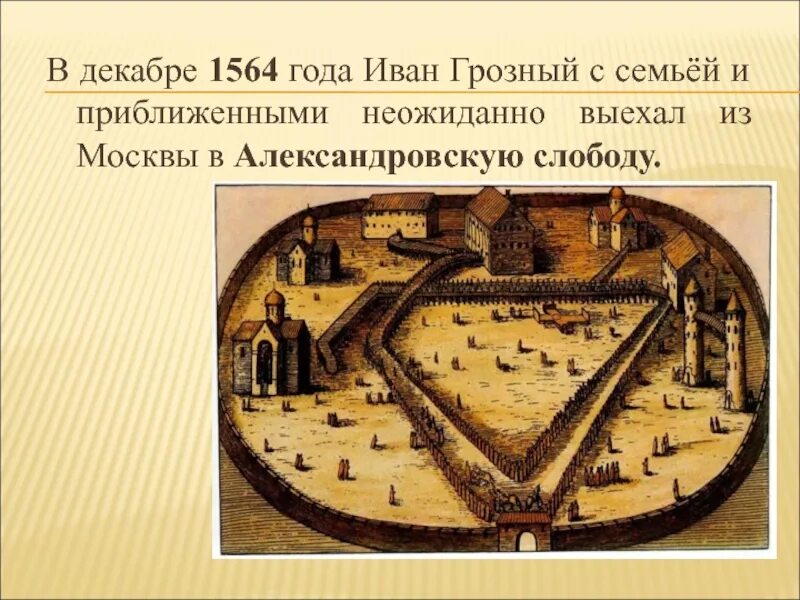 Опричный дворец Ивана Грозного. Александровская Слобода опричнина. Уезд Ивана Грозного в Александровскую слободу.