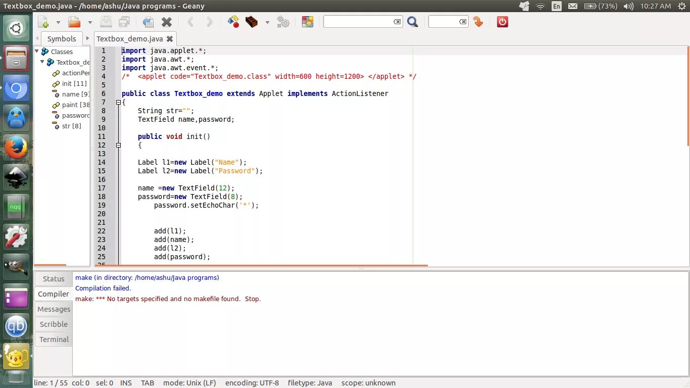 Java demo. Geany текстовый редактор. Текстовый редактор для java. Geany язык программирования. Ява апплет.