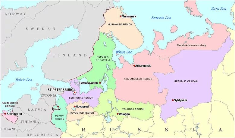 Северные области россии. Северо-Западный федеральный округ на карте. Субъекты Северо-Западного федерального округа Российской Федерации. Европейский Северо-Запад России карта границы. Северо-Западный федеральный округ граничит с.