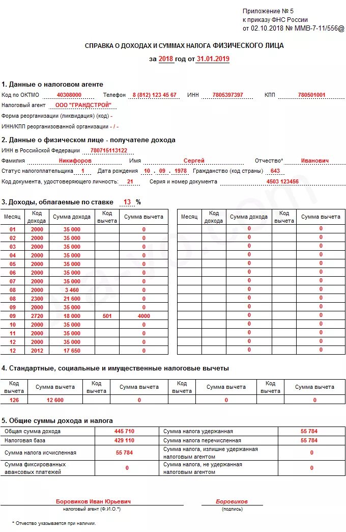 Справка 2 ндфл работнику образец